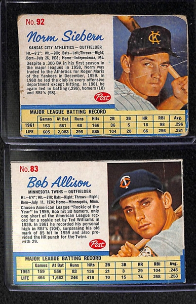Lot of 174 1961-1963 Post Cereal Baseball Cards w. Mickey Mantle