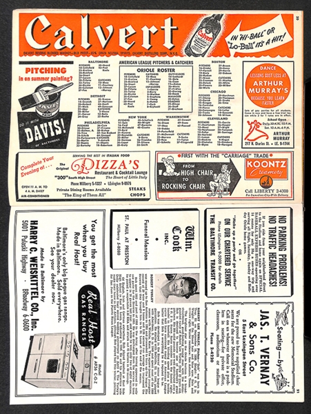 1954 Baltimore Orioles 1st Game Score Card Program