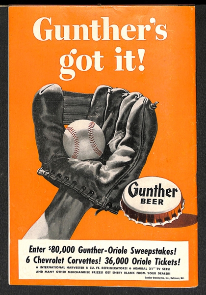 1954 Baltimore Orioles 1st Game Score Card Program