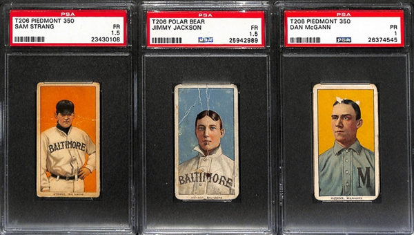 Lot of 3 T206 Cards - Strang/Jimmy Jackson/McGann - PSA
