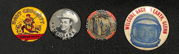 19 Assorted Pins, Buttons, & Coins Lot - Western & Space Themed - 1950s & 1960s