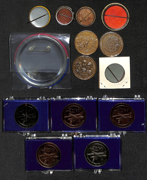 19 Assorted Pins, Buttons, & Coins Lot - Western & Space Themed - 1950s & 1960s