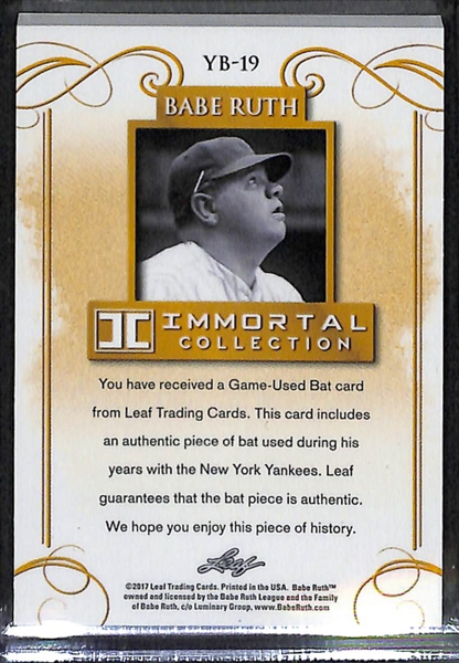 2017 Leaf Babe Ruth Immortal Collection Yankees Bat Relic Card 12/20