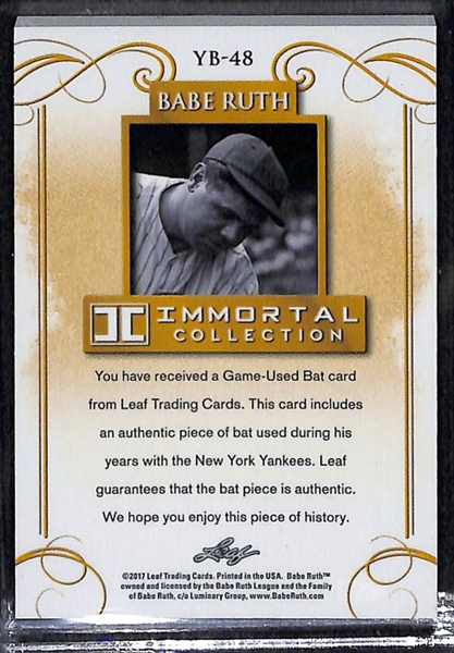2017 Leaf Babe Ruth Immortal Collection Yankees Bat Relic Card 15/20