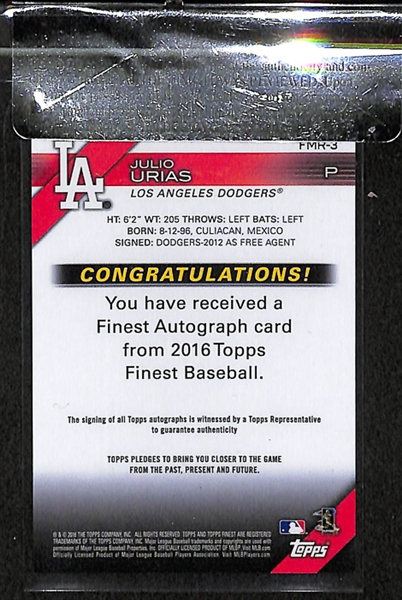 2016 Topps Finest Julio Urias Autogrph Orange Refractor /25 BGS 9