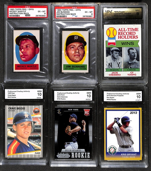 Lot Of 6 Graded Baseball Cards w. 1963 Mantle Peel Off PSA6