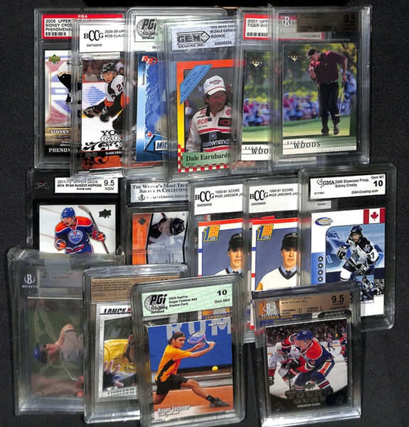 Lot Of 15 Mixed Spots Graded Cards w. Tiger Woods & Jaromir Jagr