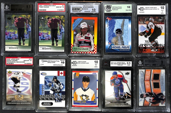 Lot Of 15 Mixed Spots Graded Cards w. Tiger Woods & Jaromir Jagr
