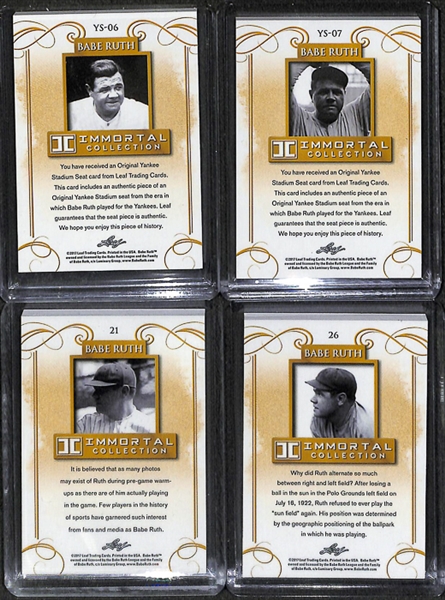 Lot Of 4 Babe Ruth 2017 Leaf Stadium Seat Relic & Numbered Cards