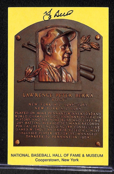 Yogi Berra Signed 8x 10 Photo and 4x 6 Plaque Card