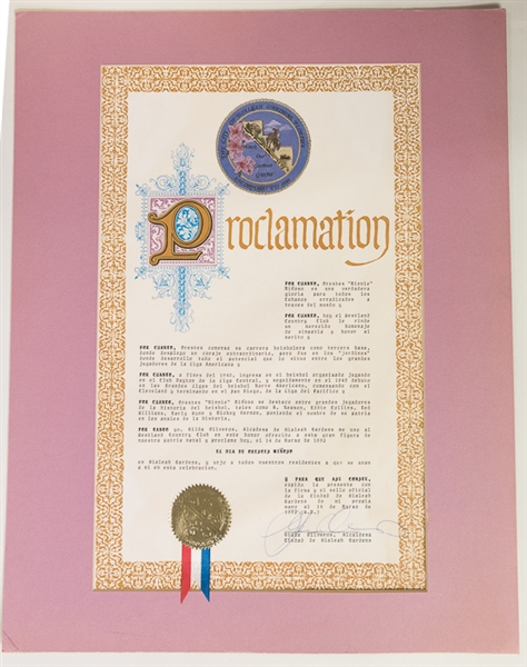 Minnie Minoso Personally Owned Proclamation Plaque