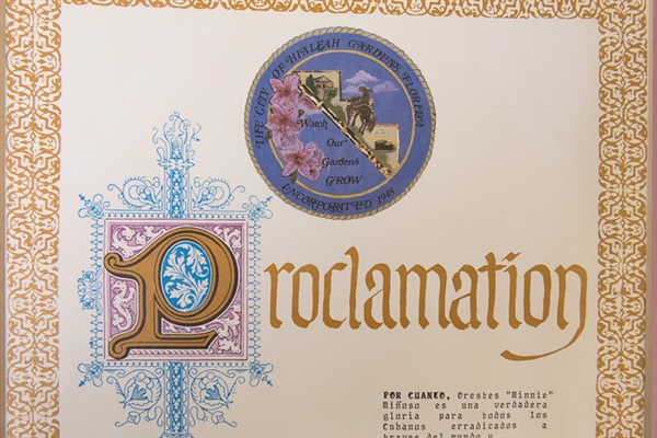 Minnie Minoso Personally Owned Proclamation Plaque