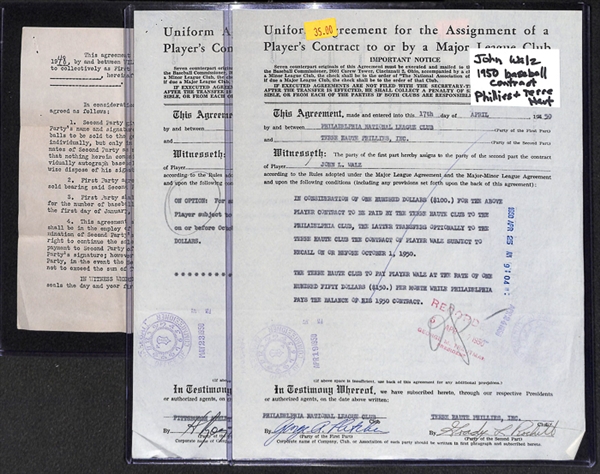 Lot Of 3 Baseball Player Signed Business Contracts