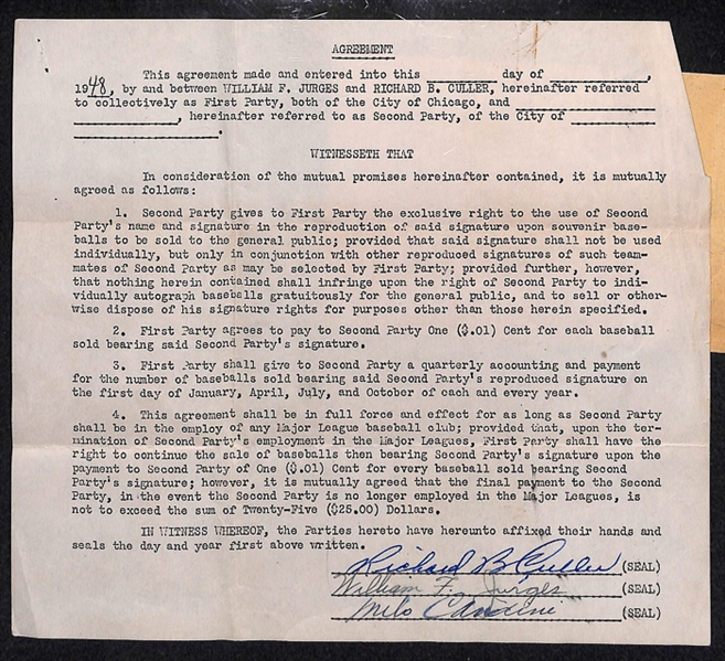 Lot Of 3 Baseball Player Signed Business Contracts