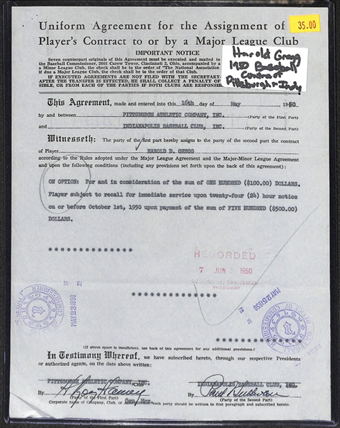 Lot Of 3 Baseball Player Signed Business Contracts