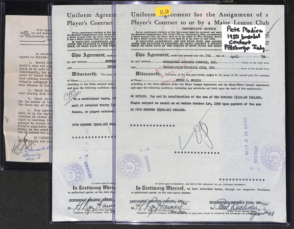 Lot Of 3 Baseball Player Signed Business Contracts