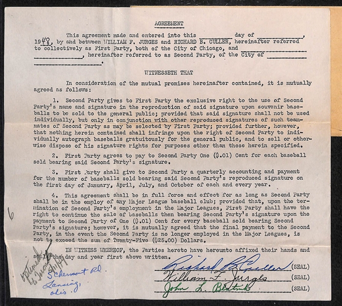 Lot Of 3 Baseball Player Signed Business Contracts