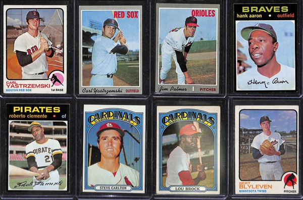 Lot of 1500+ Assorted 1970-1977 Topps Baseball Cards w. 1971 Hank Aaron & 1971 Roberto Clemente