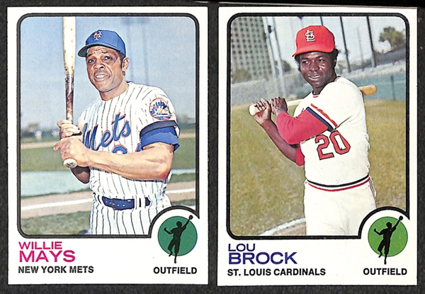 Lot of 1600+ Assorted 1973 Topps Baseball Cards w. Willie Mays