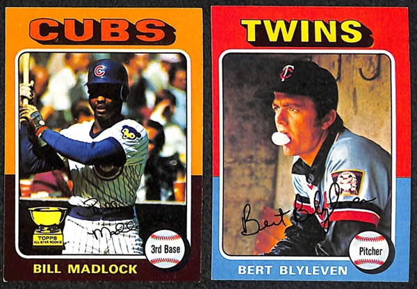 Lot of 1600+ Assorted 1975 Topps Baseball Cards w. Burt Blyleven