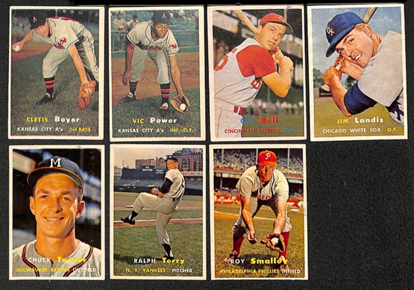 Lot of 100 Different 1957 Topps Baseball Cards w. Semi-Stars 