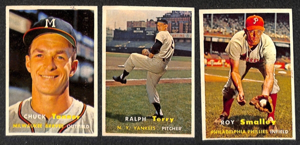 Lot of 100 Different 1957 Topps Baseball Cards w. Semi-Stars 