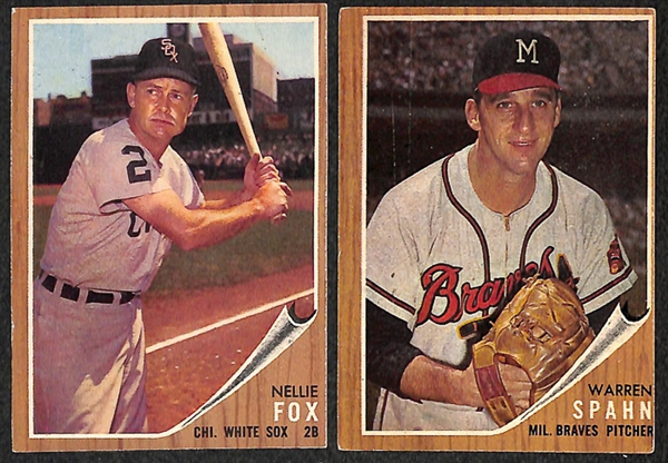Lot of 177 Different 1962 Topps Baseball Cards w. Stars Including Nellie Fox