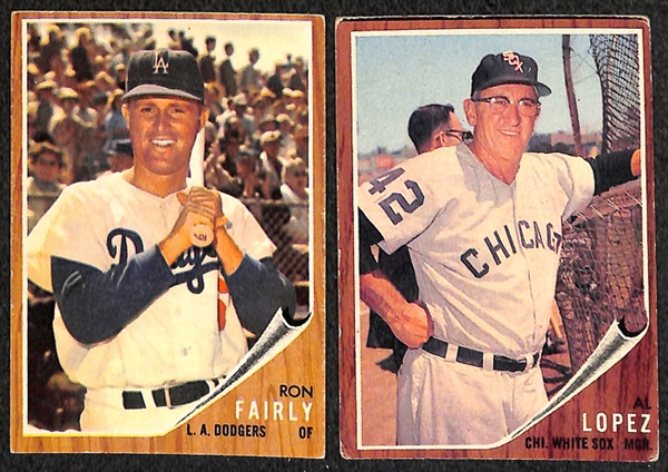 Lot of 177 Different 1962 Topps Baseball Cards w. Stars Including Nellie Fox