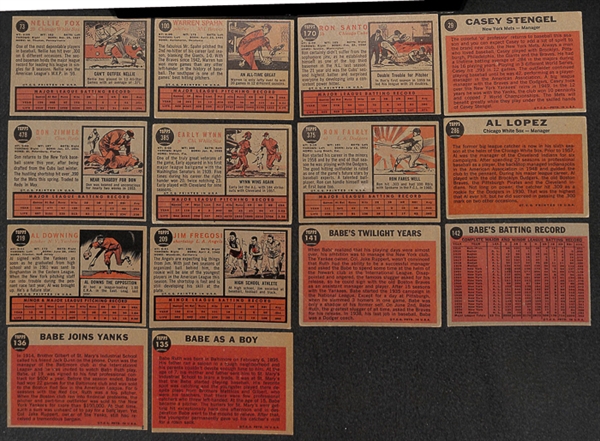 Lot of 177 Different 1962 Topps Baseball Cards w. Stars Including Nellie Fox