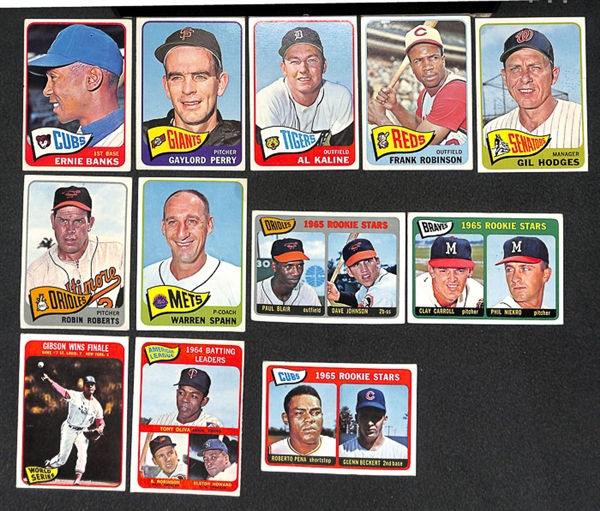 Lot of 257 Different 1965 Topps Baseball Cards w. Stars Including Ernie Banks