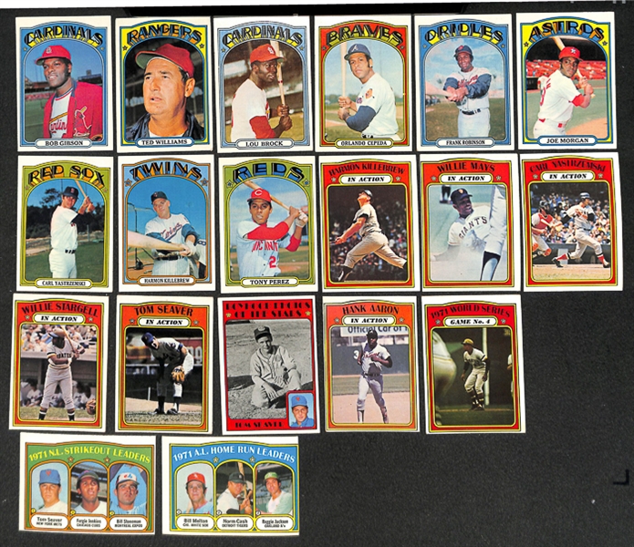 Lot of 395 Different 1972 Topps Baseball Cards w. Stars Including Bob Gibson