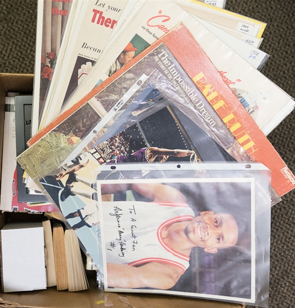 Sports Box of Programs, Yearbooks, Ad Pieces, Autographs, Magazines, Books, and Other Memorabilia (such as unopened 1981 Topps Scratch-Offs)