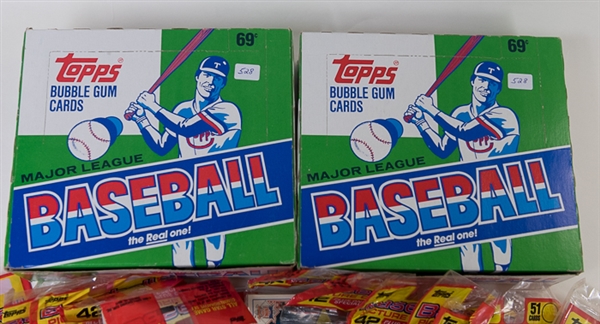 Lot of 2 - 1987 Sealed Topps Cello Baseball Boxes, 13 1988 Sealed Topps Rack Baseball Packs, & 4 - 1982 Sealed Topps Rack Baseball Packs