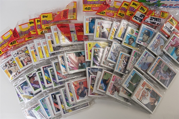 Lot of 2 - 1987 Sealed Topps Cello Baseball Boxes, 13 1988 Sealed Topps Rack Baseball Packs, & 4 - 1982 Sealed Topps Rack Baseball Packs