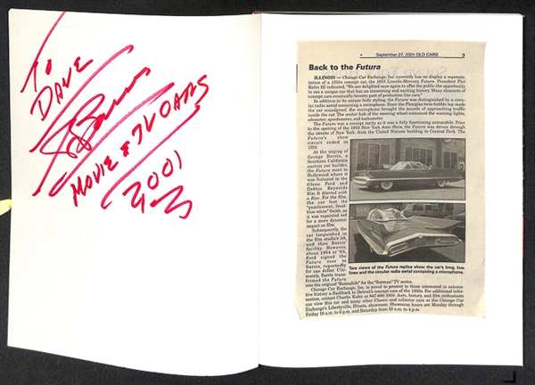 George Barris TV & Movie Cars Autographed Book (Personalized) and Signed Business Card