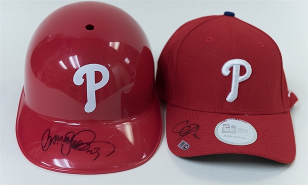 Ryne Sandberg Signed Helmet & Cliff Lee Signed Hat