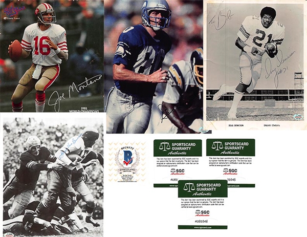 Lot of 4 Football Signed Photos w. Montana/Largent/Van Buren/Dennison - SGC