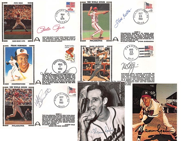 Lot Of 7 Baseball Stars Autographs w. Rose/Spahn/Schmidt - SGC & Beckett COA