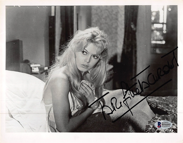 Lot of 2 Bridget Bardot Signed 8x10 Black & White Photos - Beckett COA