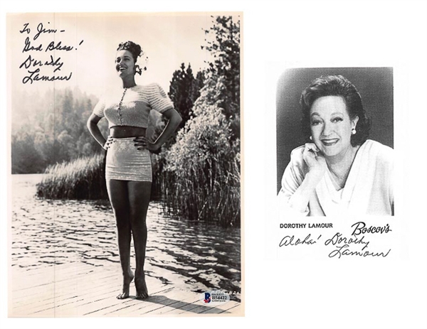 Actress Dorothy Lamour Signed 3x5 Black & White Promotional Card & 1 - 8x10 Photo- Beckett COA