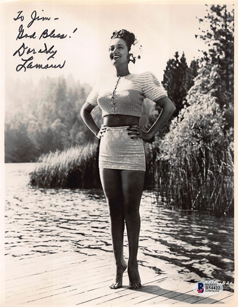 Actress Dorothy Lamour Signed 3x5 Black & White Promotional Card & 1 - 8x10 Photo- Beckett COA