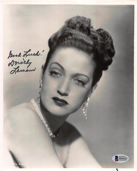 Actress Dorothy Lamour Signed 3x5 Black & White Promotional Card & 1 - 8x10 Photo- Beckett COA