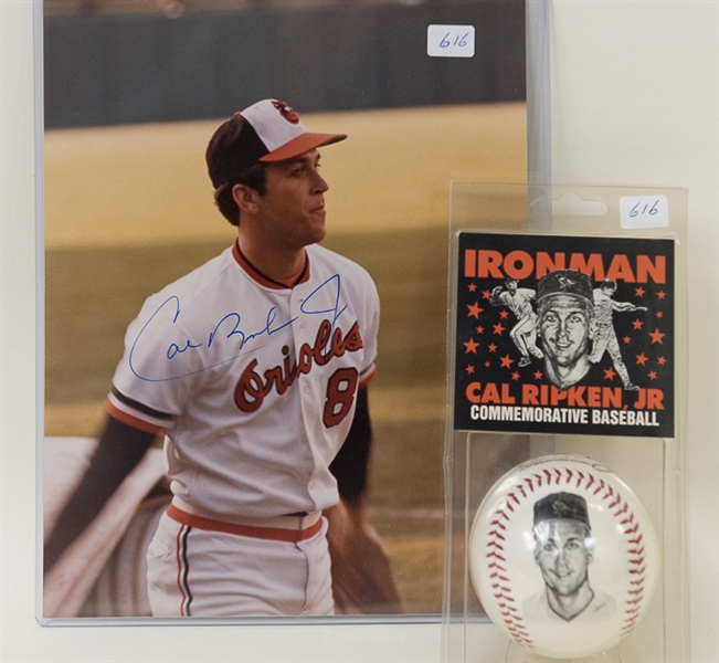 Cal Ripken Jr Signed 8x10 Photo & Photo Ball