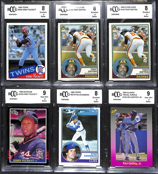 Lot Of 6 BCCG Graded Baseball Rookie Cards w. Puckett & Gwynn