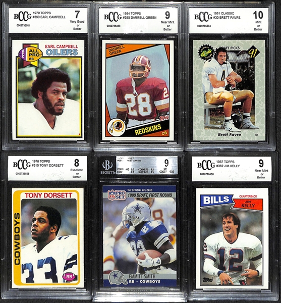 Lot Of 6 BCCG Graded Football Rookie Cards w. Earl Campbell