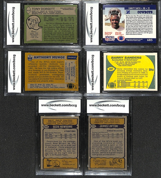 Lot Of 6 BCCG Graded Football Rookie Cards w. Tony Dorsett