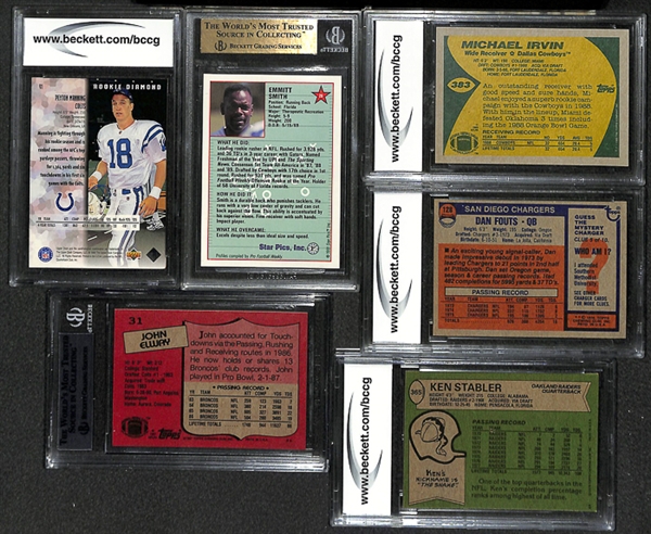 Lot Of 6 Beckett Graded Football Cards w. Payton Manning Black Diamond Rookie BCCG 9