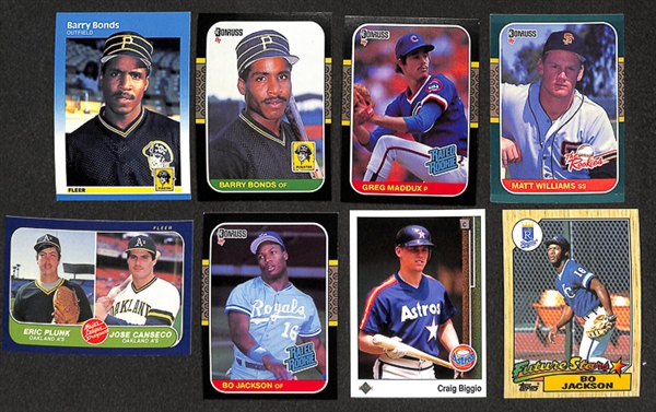 Lot of 88 Rookie Cards of Bonds, Maddux, M. Williams, McGwire, Bo Jackson, Palmeiro, McGriff, Larkin, More