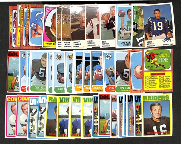 Lot of 6 - 1961 Fleer Football w. Unitas, & 41 - 1966 through 1972 Topps Football Cards w. 1966 Jack Kemp