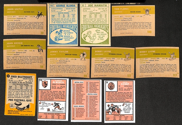 Lot of 6 - 1961 Fleer Football w. Unitas, & 41 - 1966 through 1972 Topps Football Cards w. 1966 Jack Kemp
